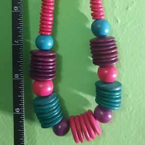 Vintage Colorful Wooden Bead Necklace